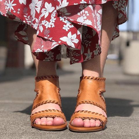 Women Vintage Summer Dress Wedge Sandals