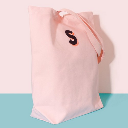 Personalised Embroidered Initial Tote Bag - Blush Pink Tote - Shoulder Bag - Blush Pink Shoulder Bag - Canvas Initial Bag - Alphabet Bags