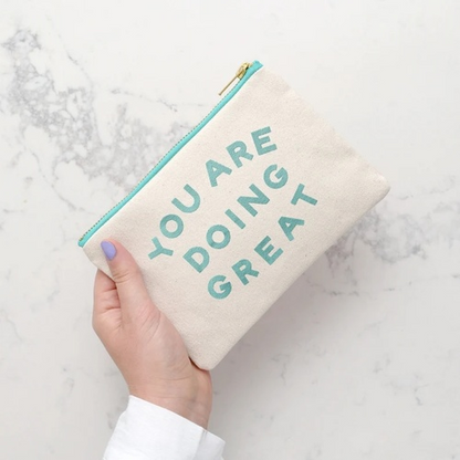 You Are Doing Great Pouch - Small Clutch Bag - Zipper Purse - Small Cotton Pouch - Inspirational Quote - Little Canvas Pouch - Happy Post