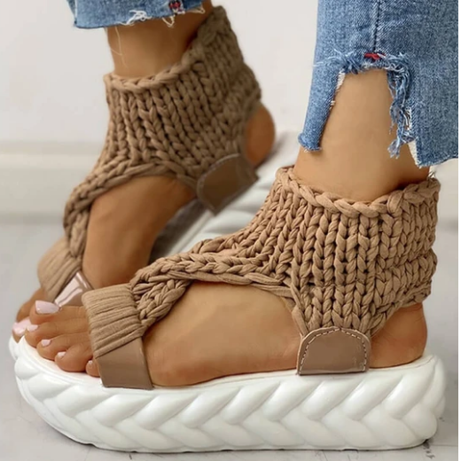 Women Knitted Cutout Crisscross Muffin Sandals