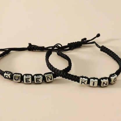 King And Queen Letter Design Couple Braided Bracelet