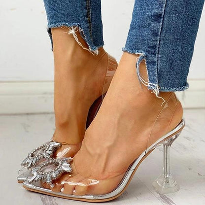 Studded Pointed Toe Transparent Thin Heels Sandals