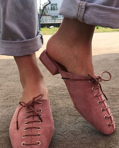 Square Toes Lace-up Mules