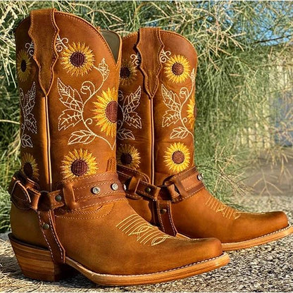 Women's Natural Cowhide Leather Sunflower Boots
