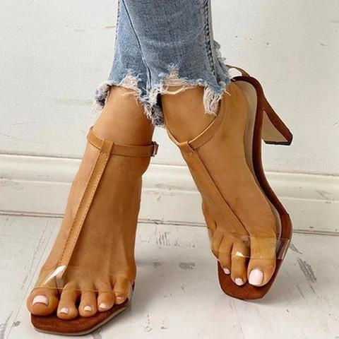 Women Brown Summer Transparent Heel Sandals