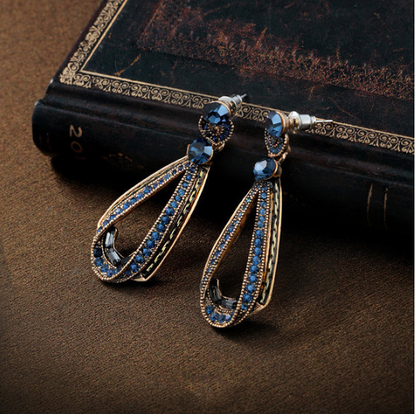 Vintage Luxury Earrings Women's Hollow Sapphire Dangle Earrings