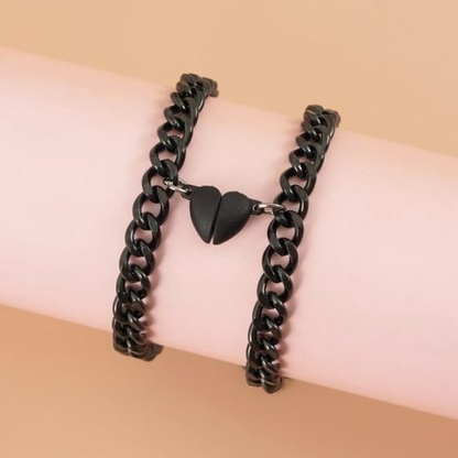 Magnetic Heart Charm Black Steel Couple Bracelet
