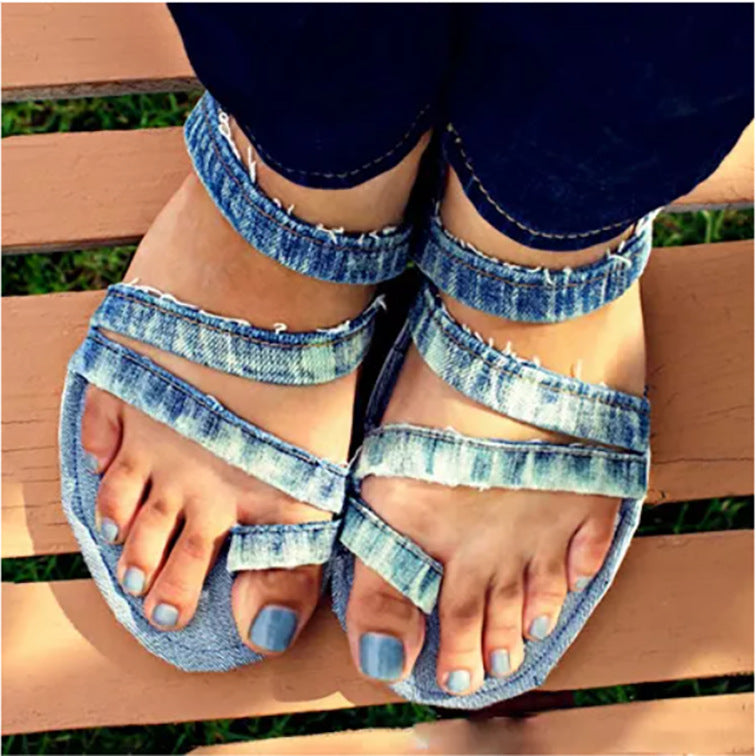 Women Summer Flat Heel Jean Sandals