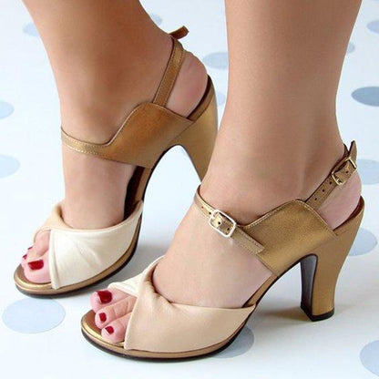 PLUS SIZE COLOR BLOCK CHUNKY HEEL TWISTED SANDALS