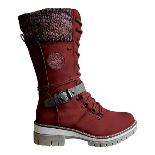 Leather Buckle Wool Stitching Martin Boots