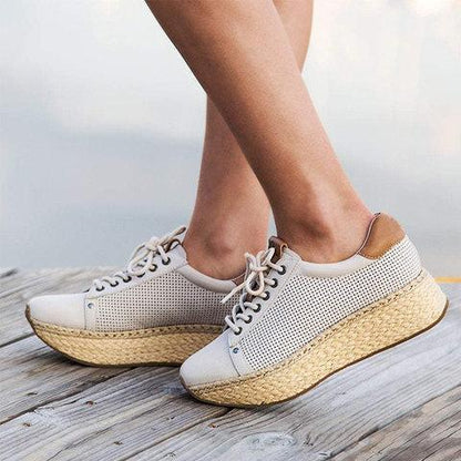 Artificial Leather Athletic Hollow-Out Sneakers