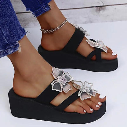 Women Fashion Pu Butterfly Adornment Wedge Heel Sandals