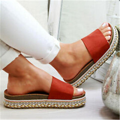 Women Plus Size Peep Toe Platform Sandals Slip-On Sandals