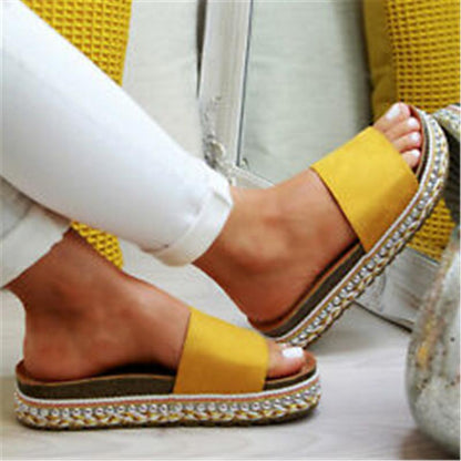 Women Plus Size Peep Toe Platform Sandals Slip-On Sandals