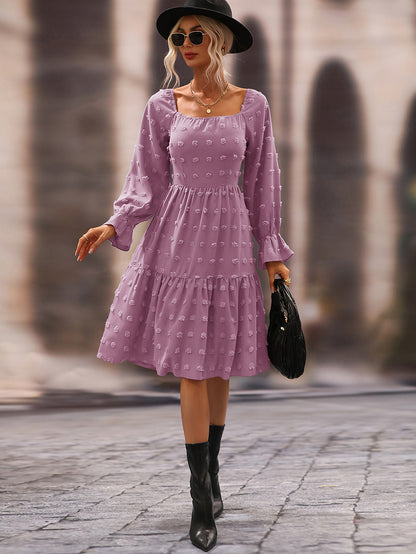 3D Embossed Chiffon Long Sleeve Dress