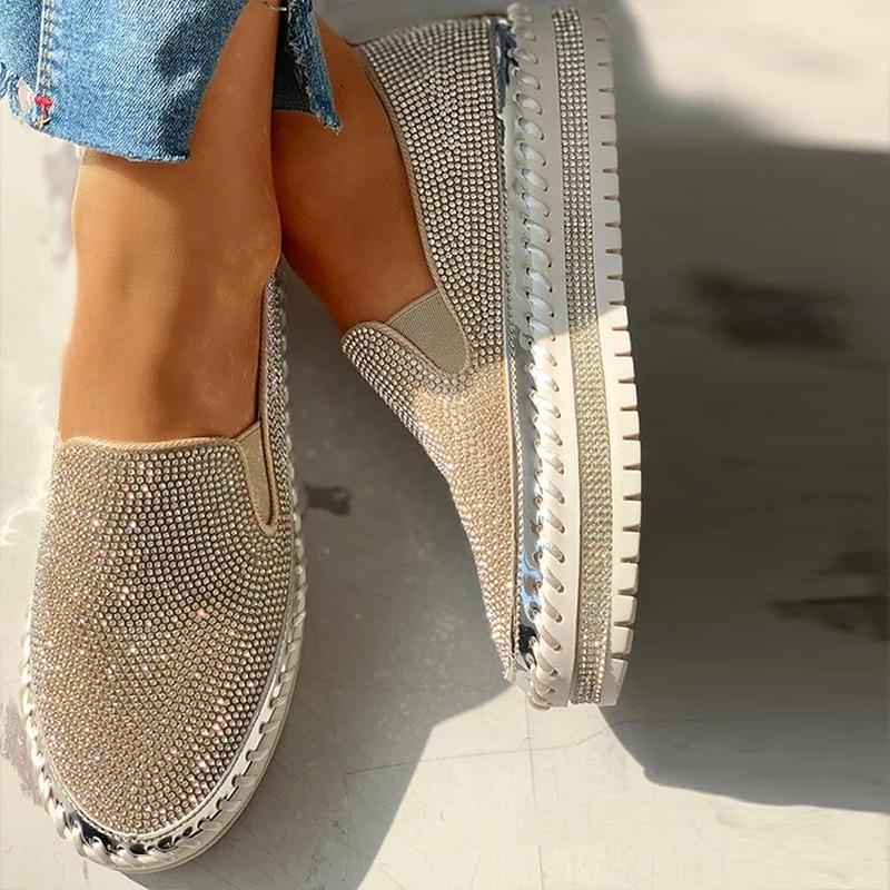 Women Casual Fashion Rhinestone Slip-on Loafers