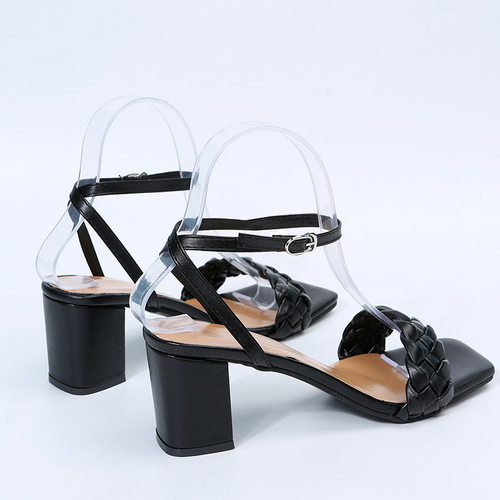 Square Toe Chunky Heel Buckle Sandals