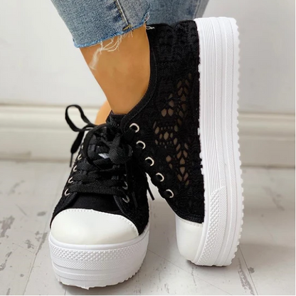 2020 New Fashion Canvas Sneakers Women's Casual Hollow Design Platform Shoes
