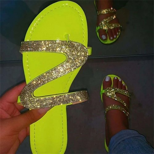 Women's Slip-On Flat With Open Toe Rhinestone Sandals