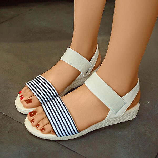 NEWS! Women PU Wedge Heel Wedge Sandals Peep Toe with Striped Bandage Shoes