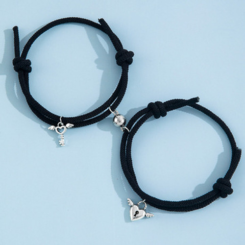 Magnetic Heart Decor Wing Charm Couple Bracelet