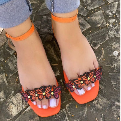 Women Peop Toe Flat Heel Sandals