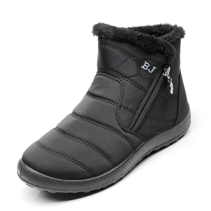 Women Side Zipper Unisex Waterproof Fur Lining Slip On Snow Boots