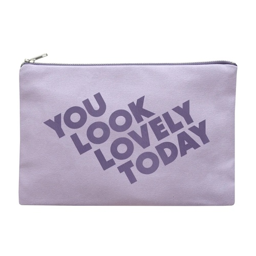 You Look Lovely Today - Canvas Makeup Pouch - Lavender Makeup Pouch - Lavender Canvas Pouch - Clutch Bag - Slogan Pouch
