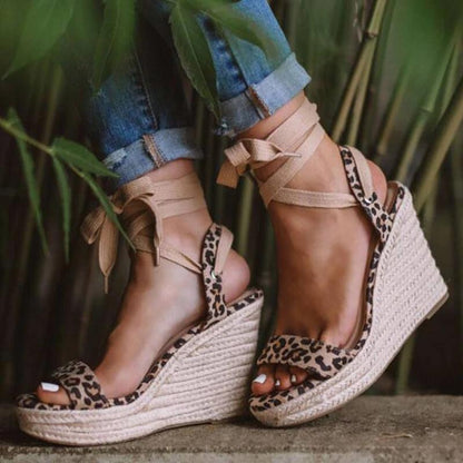 Women Casual Roman Leopard Wedge Sandals