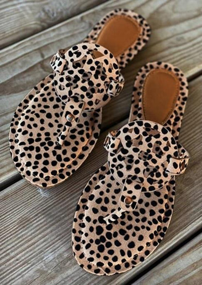 Leopard Printed Hollow Out Beach Flat Sandals