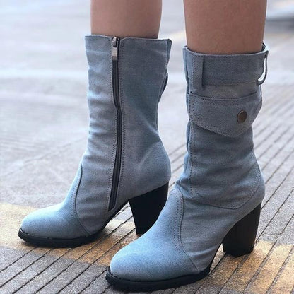 Mid-rise chunky with casual denim booties