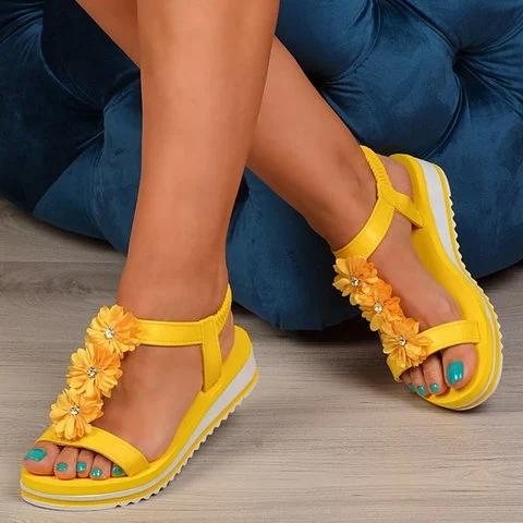 Women Casual Flower Comfy Summer Slip On Sandals