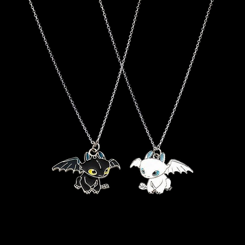 Black and White Night Evil Double Dragon Personality Hip Hop Couple Necklace