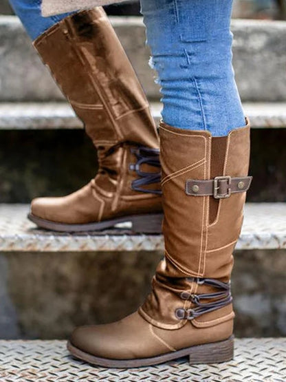 Women's Vintage Leather Zipper High Boots