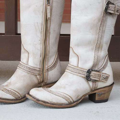 Side Zipper Lace Belt Buckle Boots
