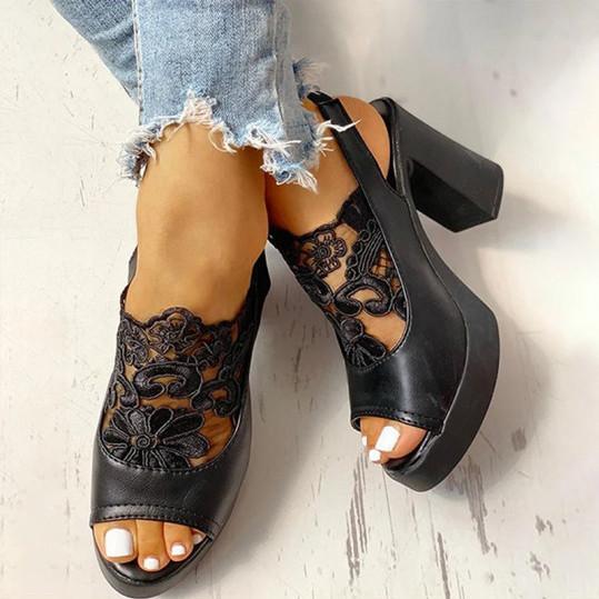 Sexy mesh stitching peep-toe high-heel sandals
