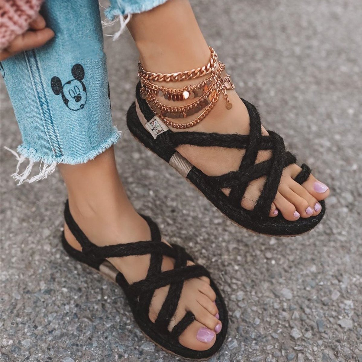 Women Casual Summer Lace Up Slide Sandals