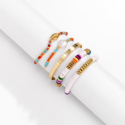 Ethnic Style Pearl Shell Braided Bracelet Set