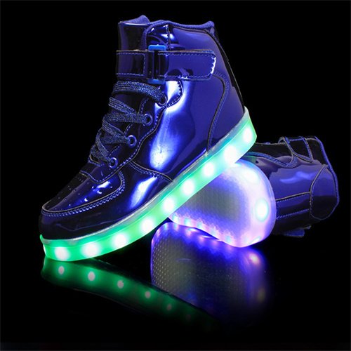 ????[Size for men] LED Light Up Sneakers High Top Hook and Loop Flashing Shoes for Boys Girls