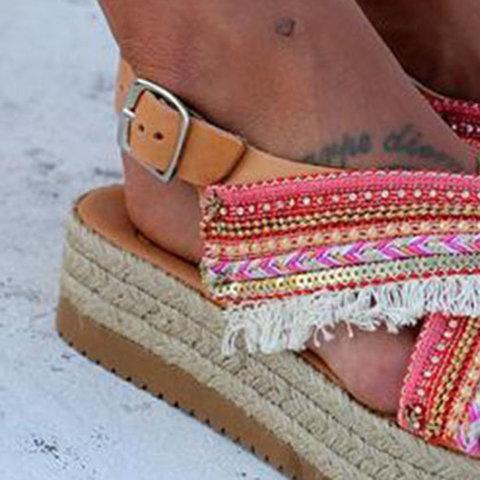 Women's Handmade Platform Peep Toe X-strap Sandals With Adjustable Buckle