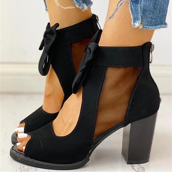 Women Sexy Lace Chunky Sandals