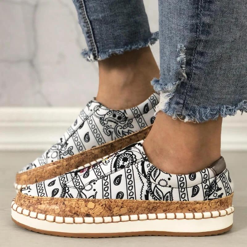 Women Fabric Characteristic Patterns Hit Color Slip On Platform Loafers