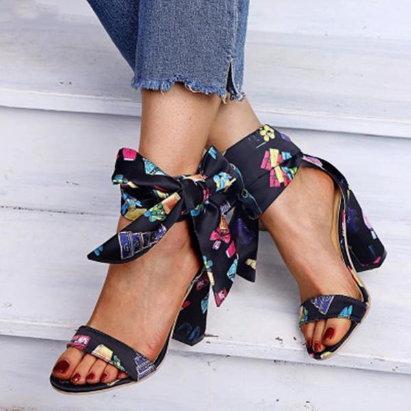 Women's Elegant Casual Flower Print Heel Sandals