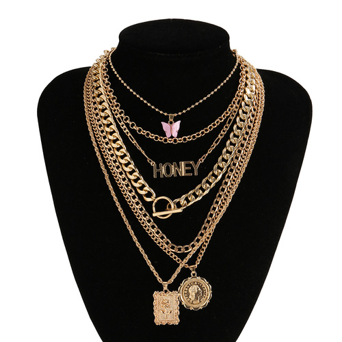 Retro Set Alloy Butterfly Necklace