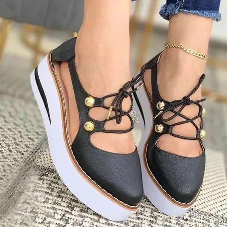 Women's Fashion Casual Daily Hollow-out Lace-up Platform Heel Sandals