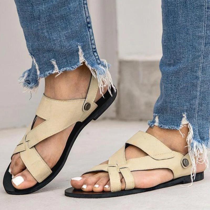Women Chic Solid Hollow out Flat Strap Sandals
