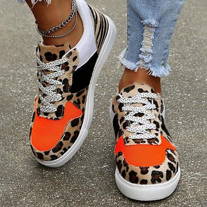 Toe Patchwork Leopard Print Sneakers