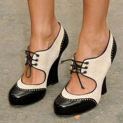 Vintage Oxford Heels Cut-Out Lace-Up Shoes