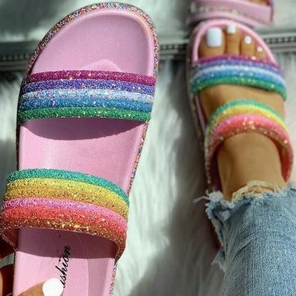 Women Casual Daily Comfy Rainbow Slippers
