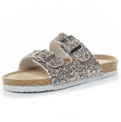2020 New Fashion Women Colorful Sequin Buckle Flat Sandals